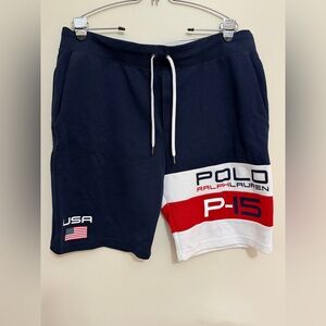 Polo Ralph Lauren Mens XL American Flag Embossed Logo Shorts Red White Blue Prep
